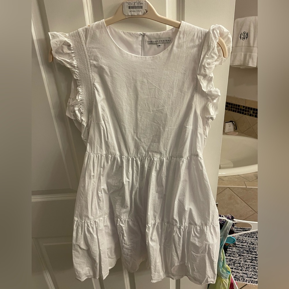 English Factory White Ruffle Sleeve  Dress